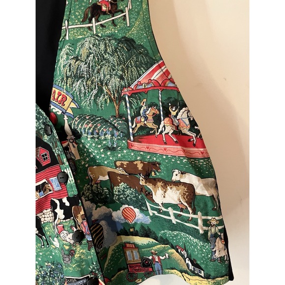 Vintage 90s Country Primitive Womens XL Farmhouse Carnival All Over Print Vest - Picture 3 of 5